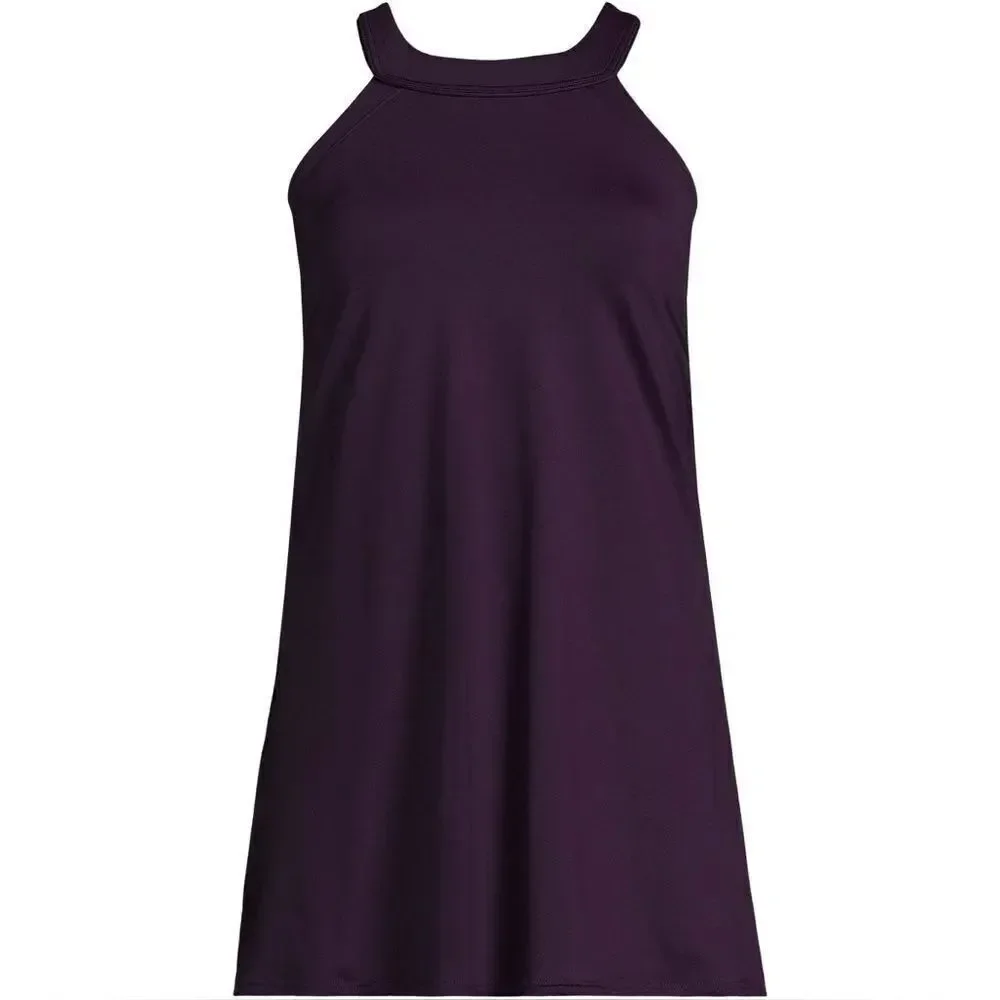 Land’s End Plus Size High Neck one piece Swimsuit soft adjustable BlackBerry Var